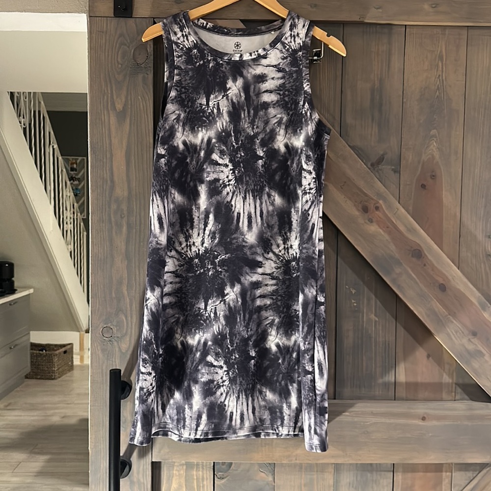 Gaian Yoga Brand dress tie dye print rayon polyester spandex blend tank dress L